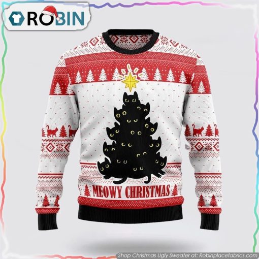 Meowy Christmas Funny Family Christmas Ugly Sweater Cat Lover Christmas Sweater