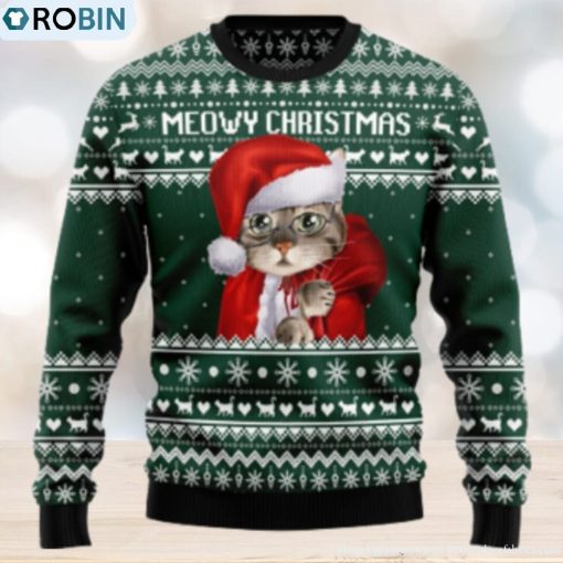 Meowy Christmas Santa Cat Xmas Ugly Sweater
