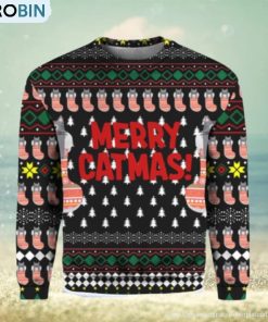 Merry Catmas Funny All Over Print 3D Hoodie, T Shirt, Christmas Sweater