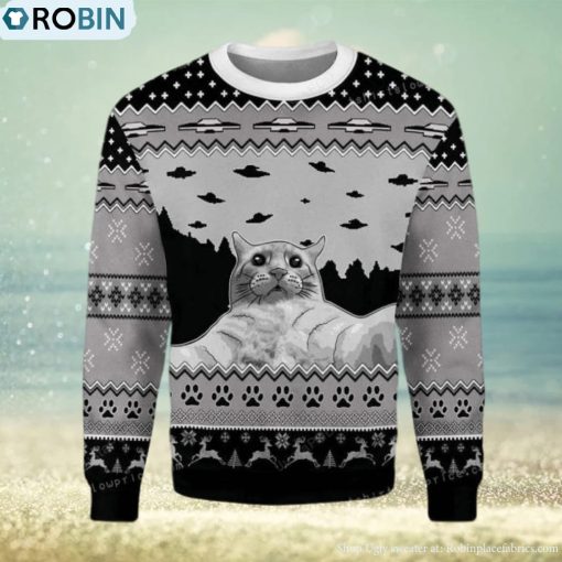 Merry Christmas Gearhomies Ufo Cat Funny Cat Selfie Christmas Ugly Sweater Party