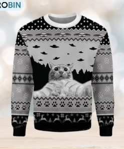 Merry Christmas Gearhomies Ufo Cat Funny Cat Selfie Christmas Ugly Sweater Party