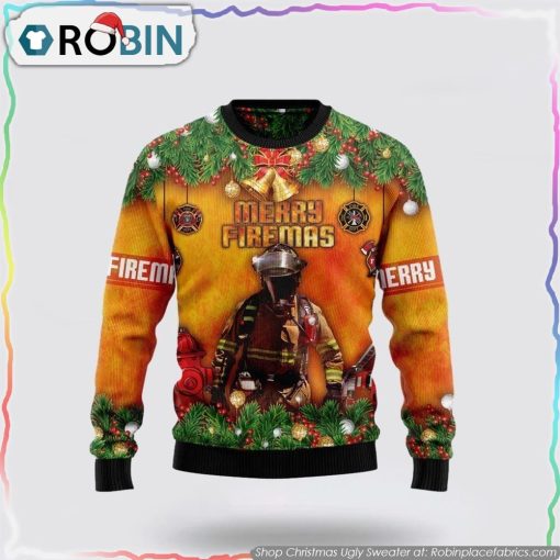 Merry Firemas Firefighter Bulldog Christmas Ugly Sweater Christmas Gifts For Firefighters