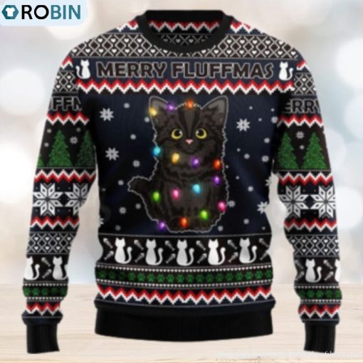 Merry Fluffmas Black Cat Ugly Christmas Sweater