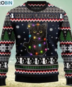 Merry Fluffmas Black Cat Ugly Christmas Sweater