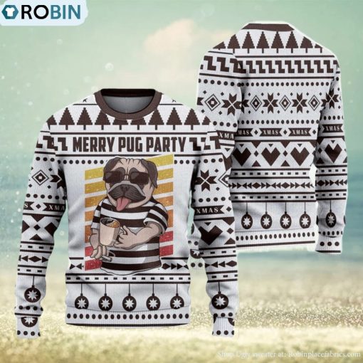 Merry Pug Party Ugly Christmas Sweater Knitted Gift For Men And Women