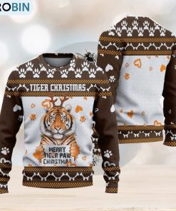 Merry Tiger Paw Ugly Christmas Sweater Knitted Gift For Men And Women