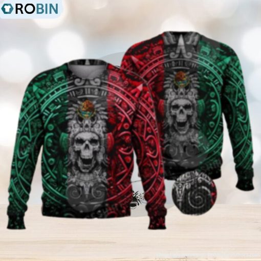 Mexican Ancient Aztec Warrior Skull 3D Full Print Ugly Sweater Christmas Gift Sweater