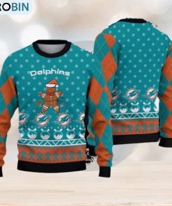 Miami Dolphins Fans Gingerbread Man Ugly Christmas Sweater Gift