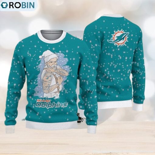 Miami Dolphins Fans Santa Claus Tattoo Ugly Christmas Sweater Gift