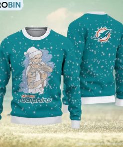 Miami Dolphins Fans Santa Claus Tattoo Ugly Christmas Sweater Gift
