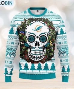 Miami Dolphins Skull Flower Ugly Christmas Ugly Sweater Miami Dolphins Skull Flower Ugly Christmas Ugly Sweater