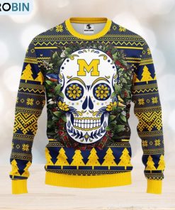 Michigan Wolverines Skull Flower Ugly Christmas Ugly Sweater