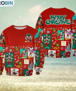 Mickey And Minnie Pattern Xmas Red Christmas Disney Cartoon Sweaters Matching Christmas Shirt For Family