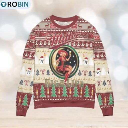 Miller High Life Pine Tree Christmas Ugly Sweater Party