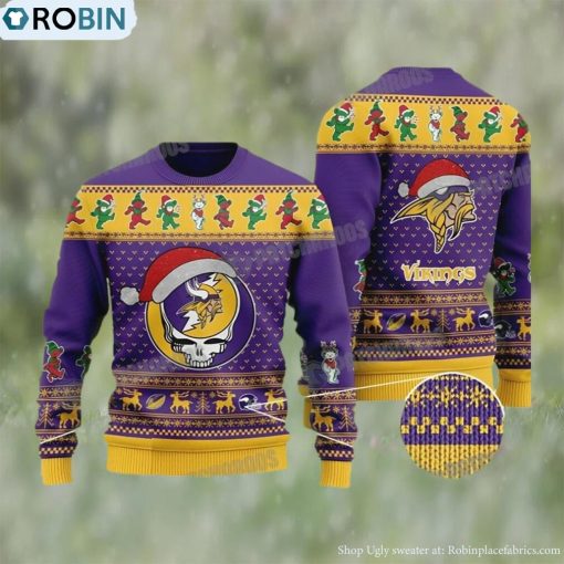 Minnesota Vikings Dead Skull And Bears Ugly Christmas Sweater