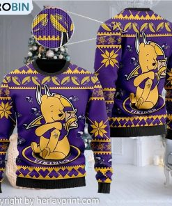 Minnesota Vikings NFL American Football Team Logo Cute Winnie The Pooh Bear 3D Ugly Christmas Sweater