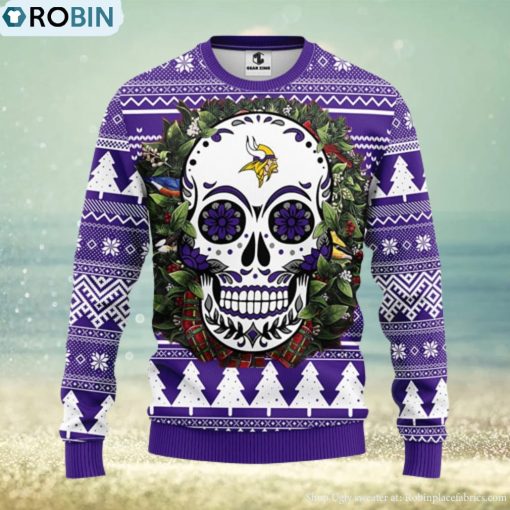 Minnesota Vikings Skull Flower Ugly Christmas Ugly Sweater