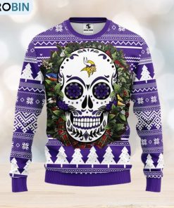 Minnesota Vikings Skull Flower Ugly Christmas Ugly Sweater