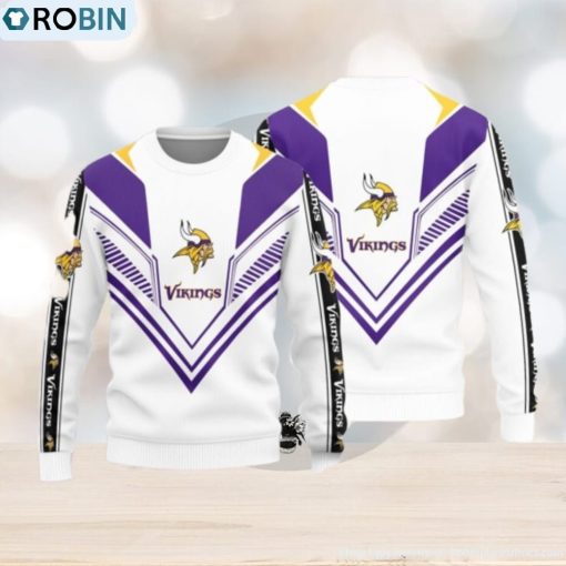 Minnesota Vikings White 3D Sweater Christmas Gift