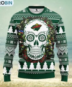 minnesota-wild-skull-flower-ugly-christmas-ugly-sweater-1