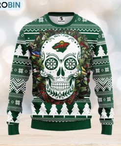 Minnesota Wild Skull Flower Ugly Christmas Ugly Sweater