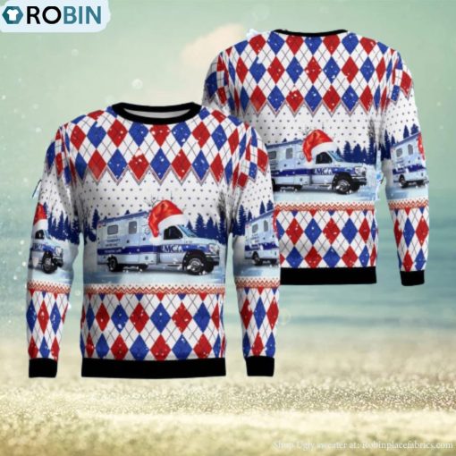 Monroe, Michigan, Monroe Community Ambulance Christmas Ugly Sweater 3D