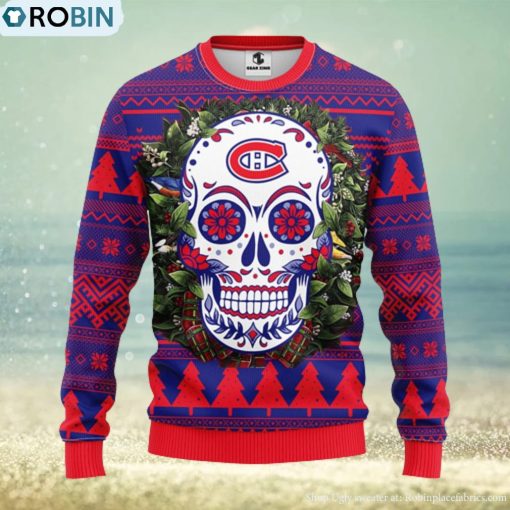 Montreal Canadians Skull Flower Ugly Christmas Ugly Sweater