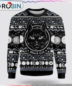 Moon Phase Cute Cat Christmas Wicca Ugly Christmas Sweater Cat Lover Christmas Sweater