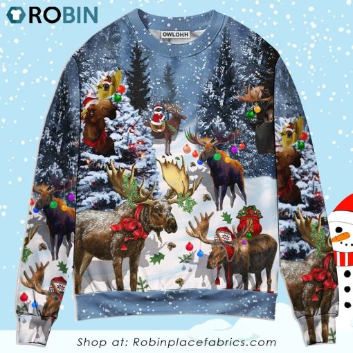 Moose Merry Christmas Snow Christmas Ugly Sweater, Sweatshirt
