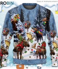 Moose Merry Christmas Snow Christmas Ugly Sweater, Sweatshirt