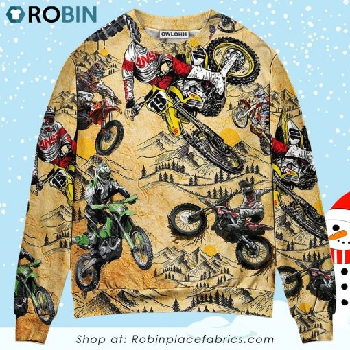 Motocross Lover Motorcycle Biker Vintage Art Style Christmas Ugly Sweater, Sweatshirt