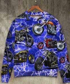 Motorcycle Lover Lightning Blue Cool Style Christmas Ugly Sweater, Sweatshirt