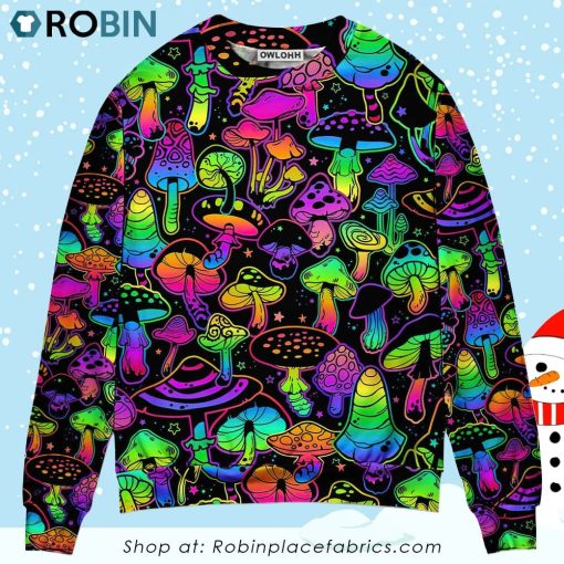 Mushroom Stunning Neon Magic Amazing Style Christmas Ugly Sweater, Sweatshirt