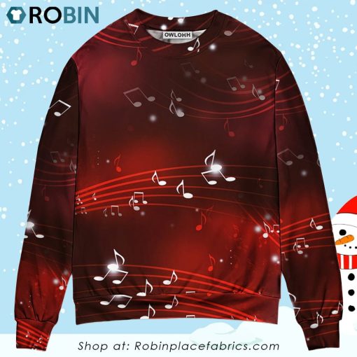 Music Musical Notes And Blurry Lights On Dark Red Ugly Christmas Sweater