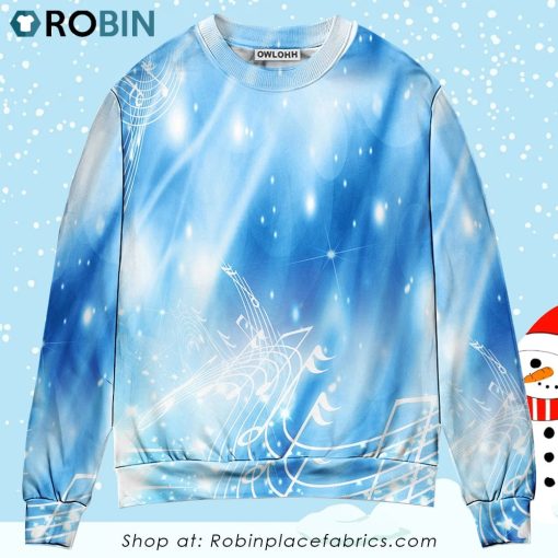 Music Musical Notes on A Dark Blue Christmas Ugly Sweater, Sweatshirt