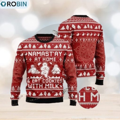 Namast’ay At Home Eat Cookies With Milk Womens Ugly Sweater