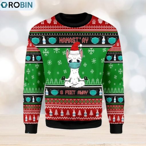 Namaste Stay 6 Feet Away Ugly Christmas Sweater, Xmas Gift Men And Women