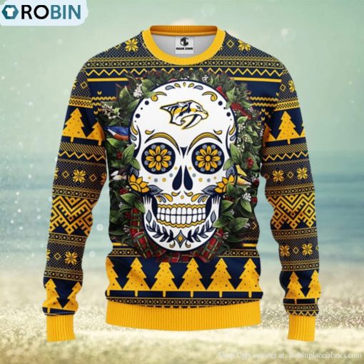 Nashville Predators Skull Flower Ugly Christmas Ugly Sweater