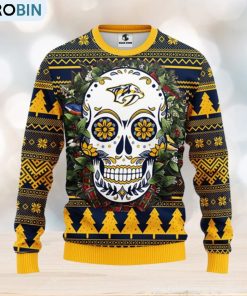 Nashville Predators Skull Flower Ugly Christmas Ugly Sweater Nashville Predators Skull Flower Ugly Christmas Ugly Sweater