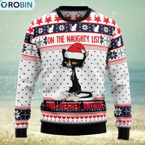 Naughty List Cat Meow Ugly Christmas Sweater Thankgiving Gift Men Women