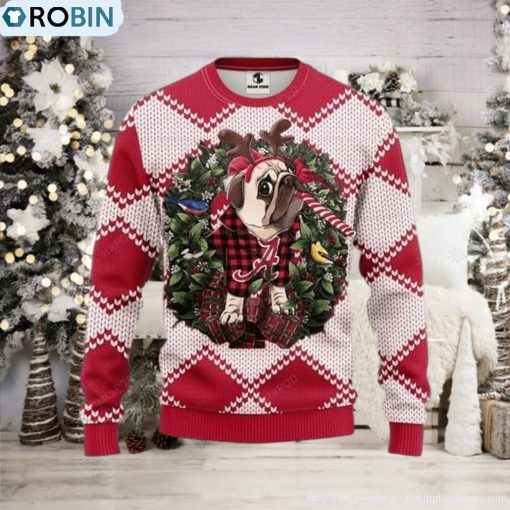 Ncaa Alabama Crimson Tide Pug Dog Ugly Christmas Sweater, All Over Print Sweatshirt