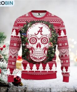 Ncaa Alabama Crimson Tide Skull Flower Ugly Christmas Sweater, All Over Print Sweatshirt