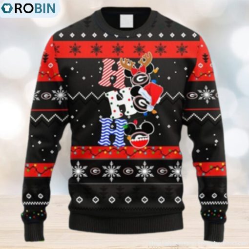 NCAA Christmas Georgia Bulldogs HoHoHo Mickey Christmas Ugly Sweater For Men Women