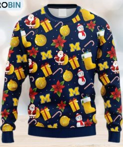 NCAA Christmas Michigan Wolverines Santa Claus Snowman Christmas Ugly Sweater For Men Women