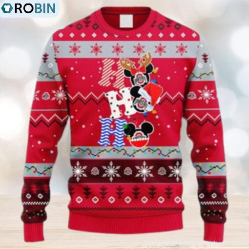 NCAA Christmas Ohio State Buckeyes HoHoHo Mickey Christmas Ugly Sweater For Men Women