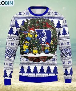 NCAA Duke Blue Devils Minion Christmas Ugly 3D Sweater For Men And Women NCAA Duke Blue Devils Minion Christmas Ugly 3D Sweater For Men And Women