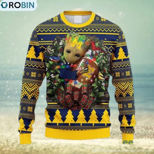 NCAA Michigan Wolverines Groot Hug Christmas Ugly 3D Knitted Sweater For Men And Women Gift Ugly Christmas