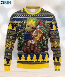 NCAA Michigan Wolverines Groot Hug Christmas Ugly 3D Knitted Sweater For Men And Women Gift Ugly Christmas