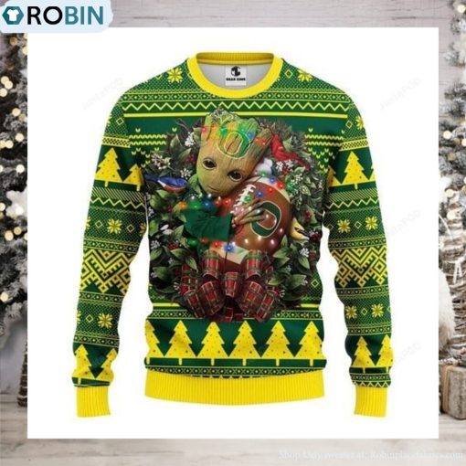 Ncaa Oregon Ducks Groot Hug Ugly Christmas Sweater, All Over Print Sweatshirt
