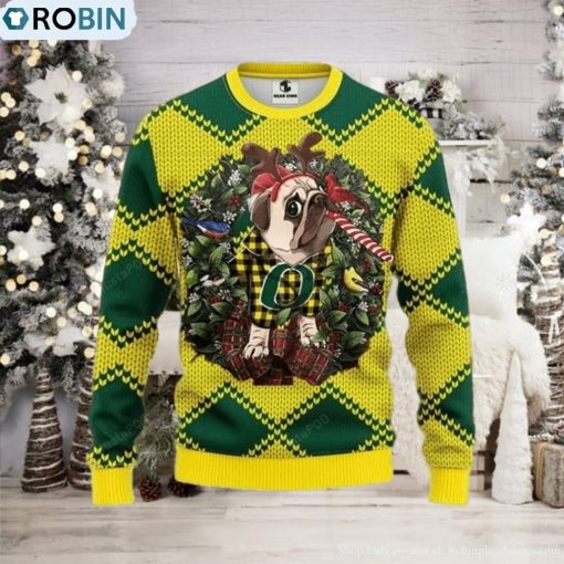 Ncaa Oregon Ducks Pug Dog Ugly Christmas Sweater, All Over Print Sweatshirt